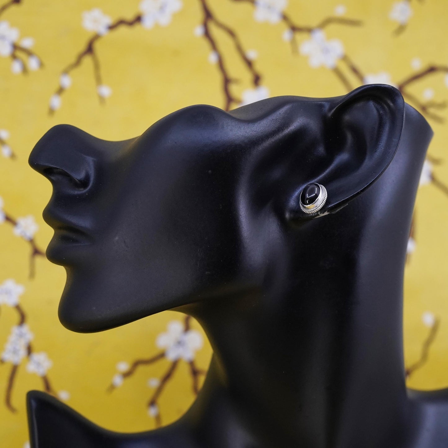 Vintage Sterling silver handmade earrings, 925 studs with star sapphire
