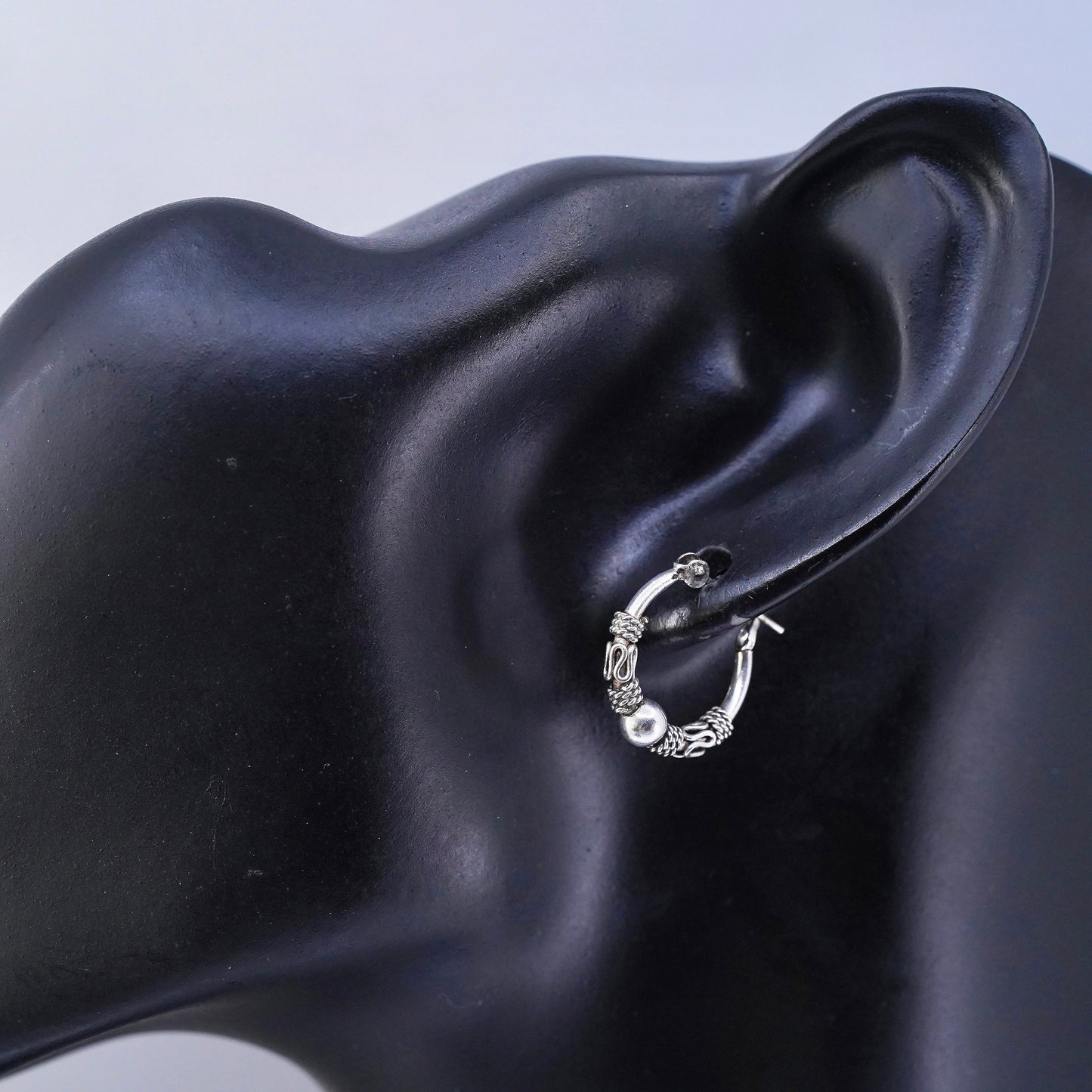 0.5”, vintage Sterling silver handmade earrings, 925 hoops bali beads