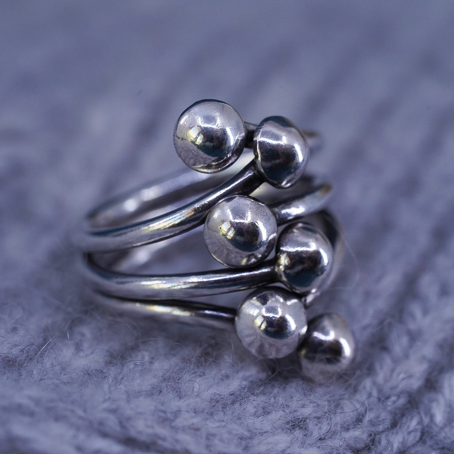 Size 5, vintage sterling silver handmade ring, 925 wired ring with beads detail