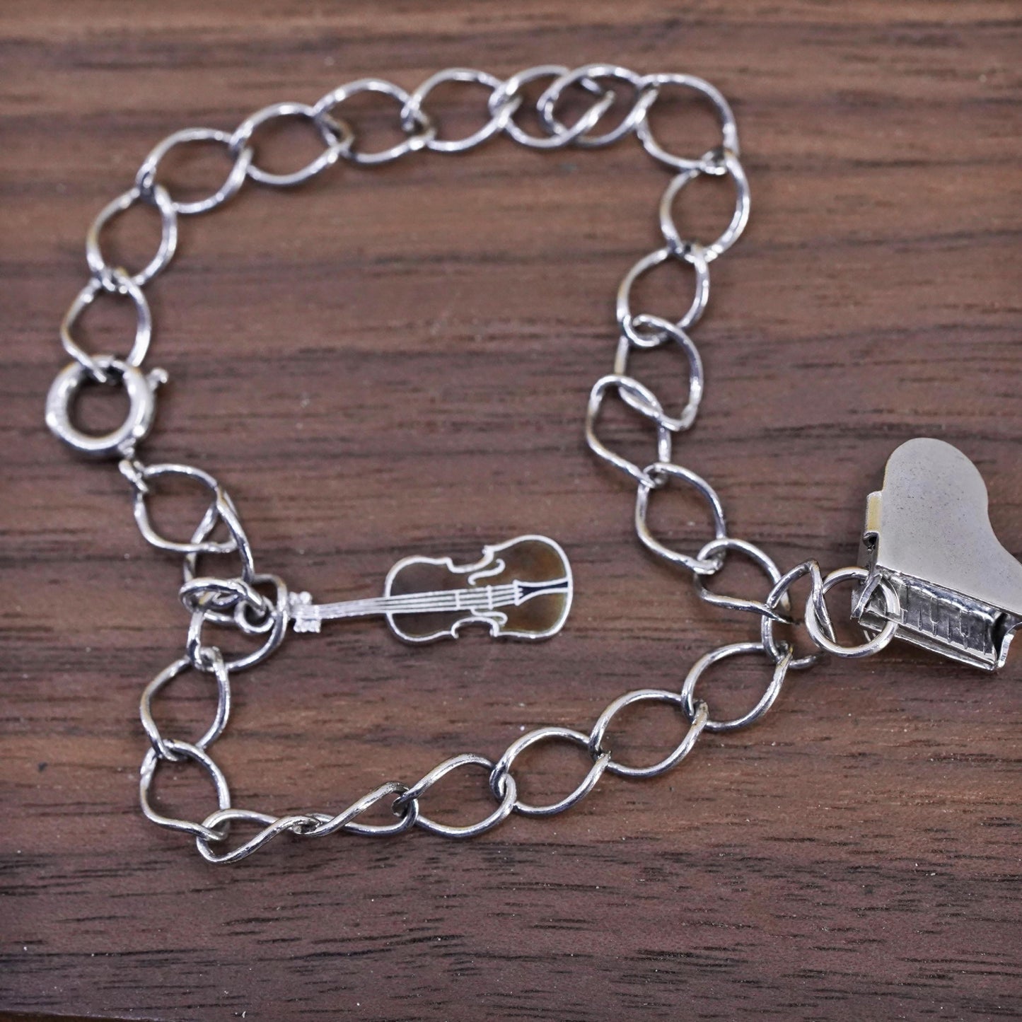 6.75", Sterling silver curb bracelet, 925 chain bracelet piano guitar charms