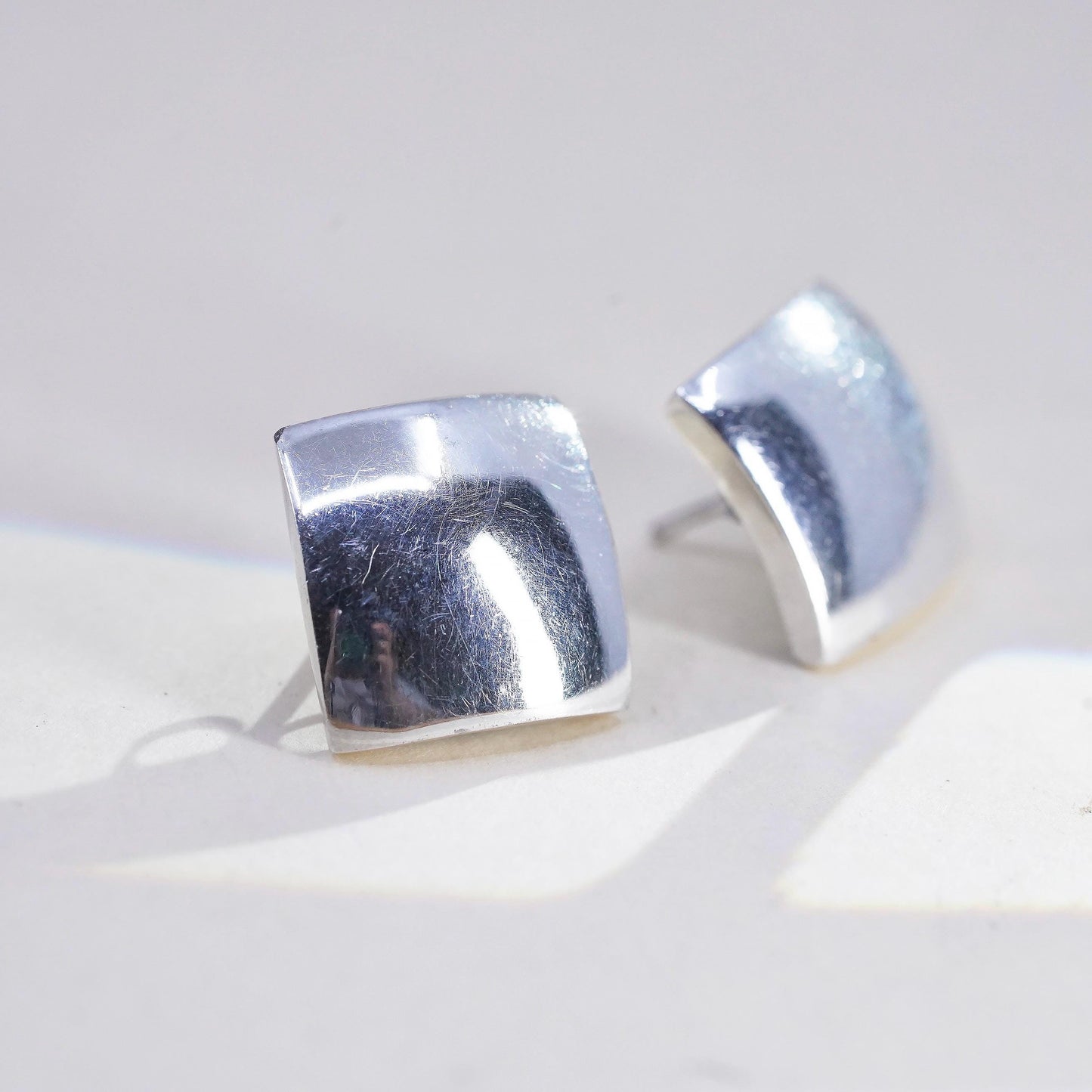 Vintage sterling silver studs, handmade bold 925 dome square earrings