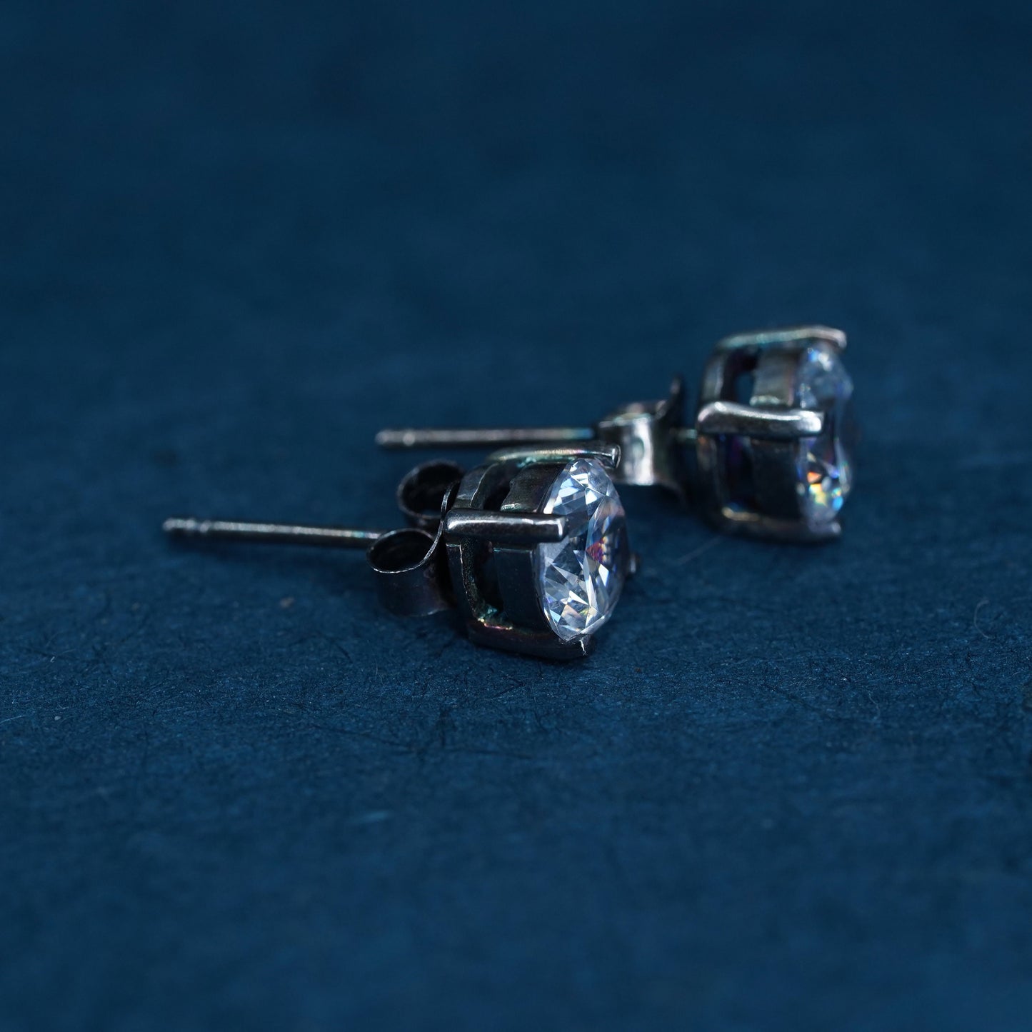 5mm, Vintage sterling silver handmade earrings, 925 studs with CZ