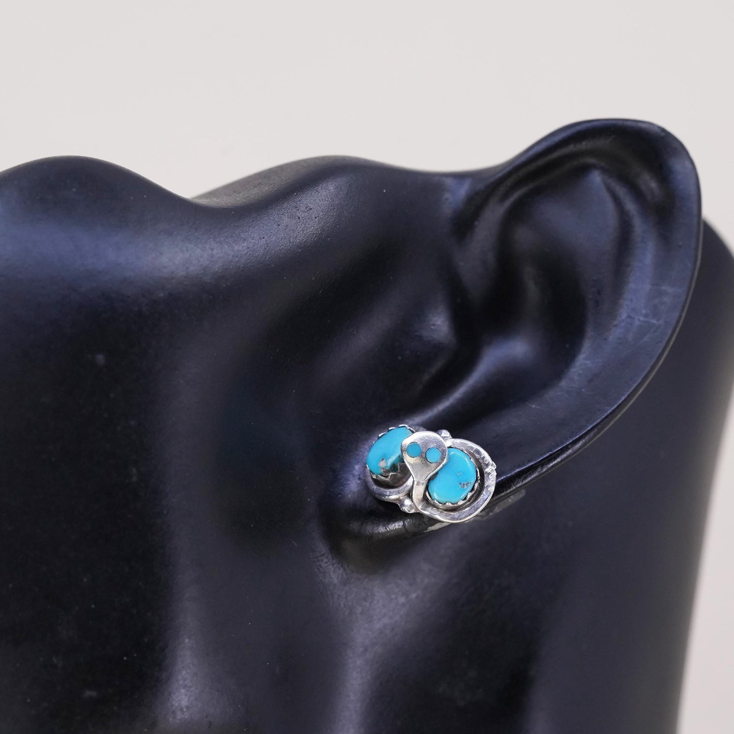 Native American Effie Calavaza Snake single earring. Sterling 925 silver stud