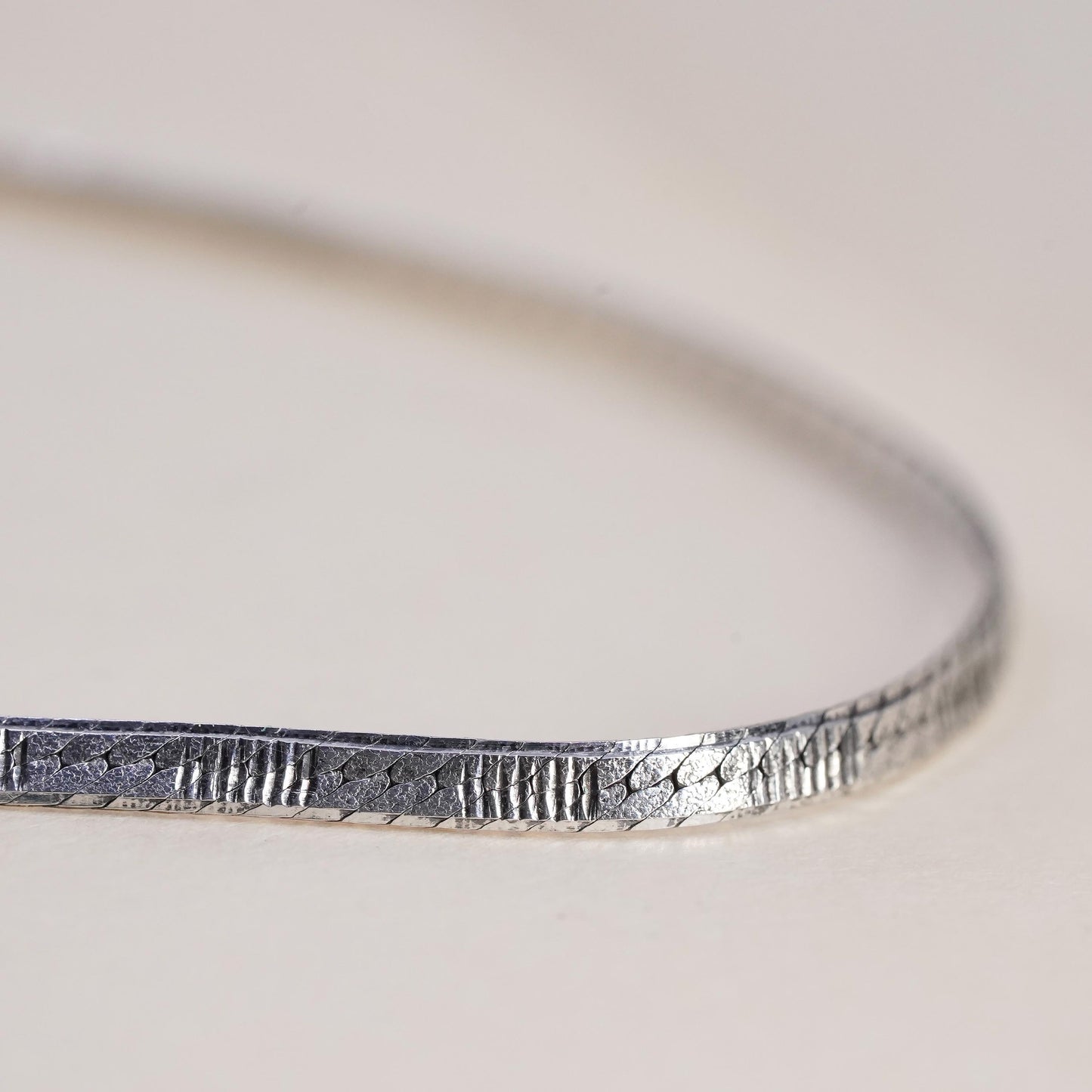 7.5", Vintage Italian sterling silver textured herringbone bracelet, 925 chain