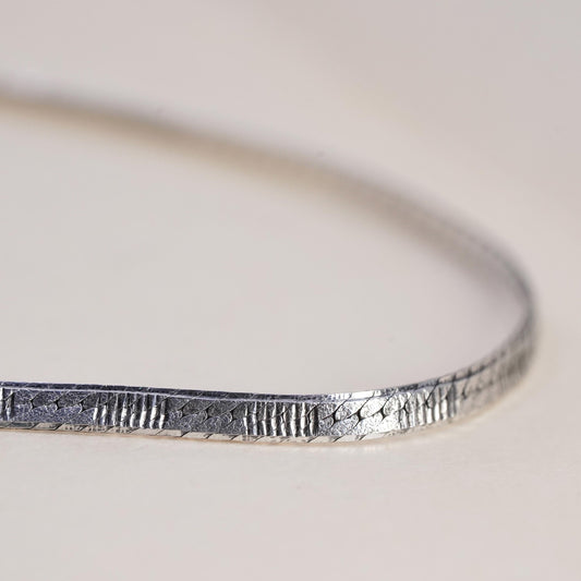 7.5", Vintage Italian sterling silver textured herringbone bracelet, 925 chain