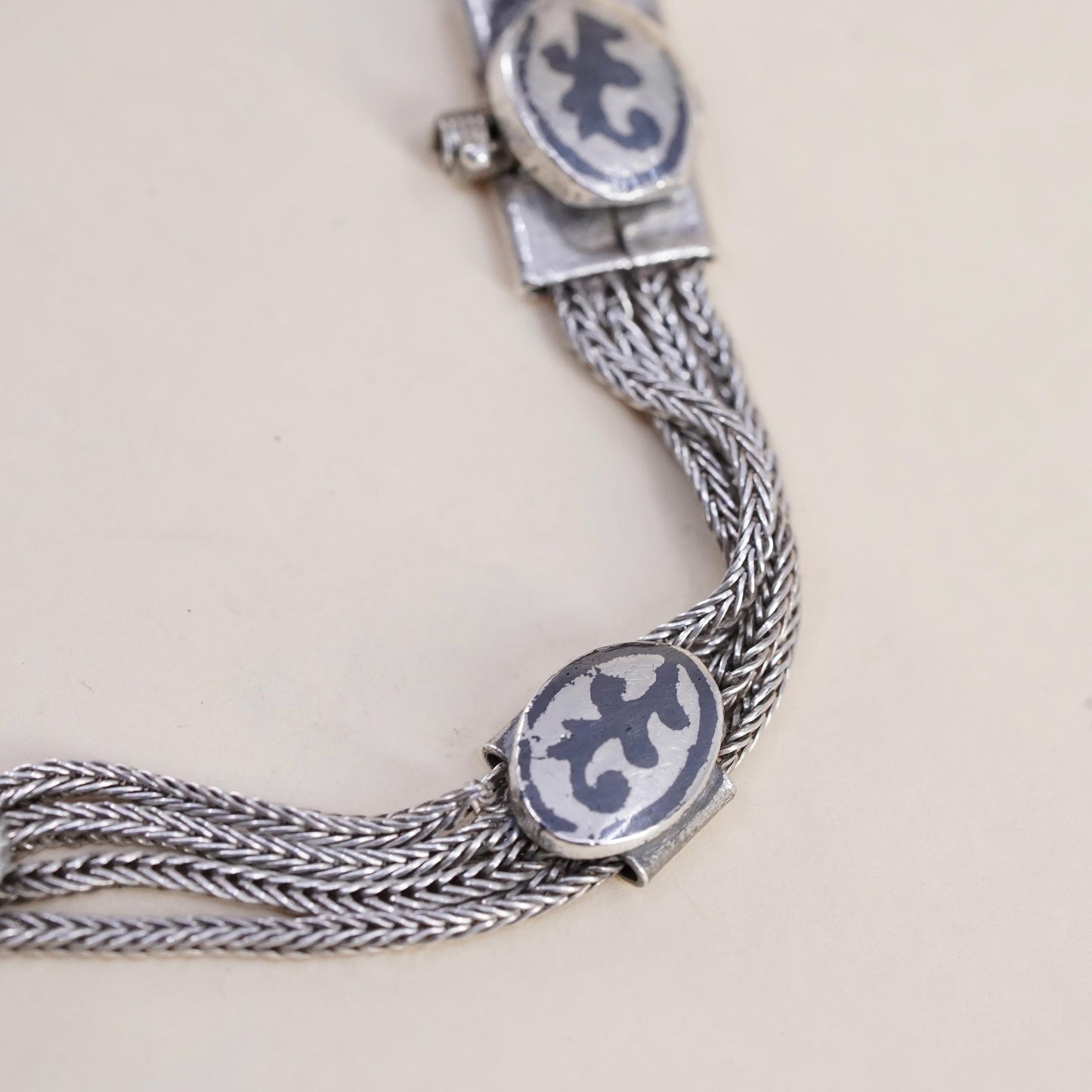 7.25”, VTG sterling silver handmade bracelet, multi strands 925 wheat chains