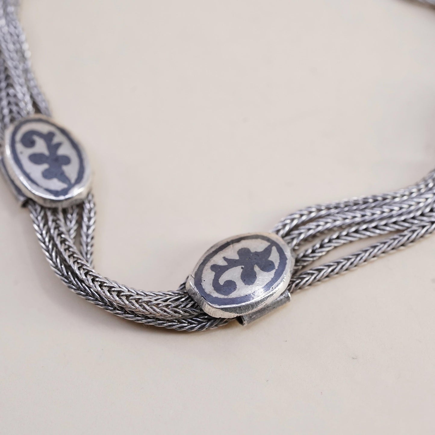 7.25”, VTG sterling silver handmade bracelet, multi strands 925 wheat chains