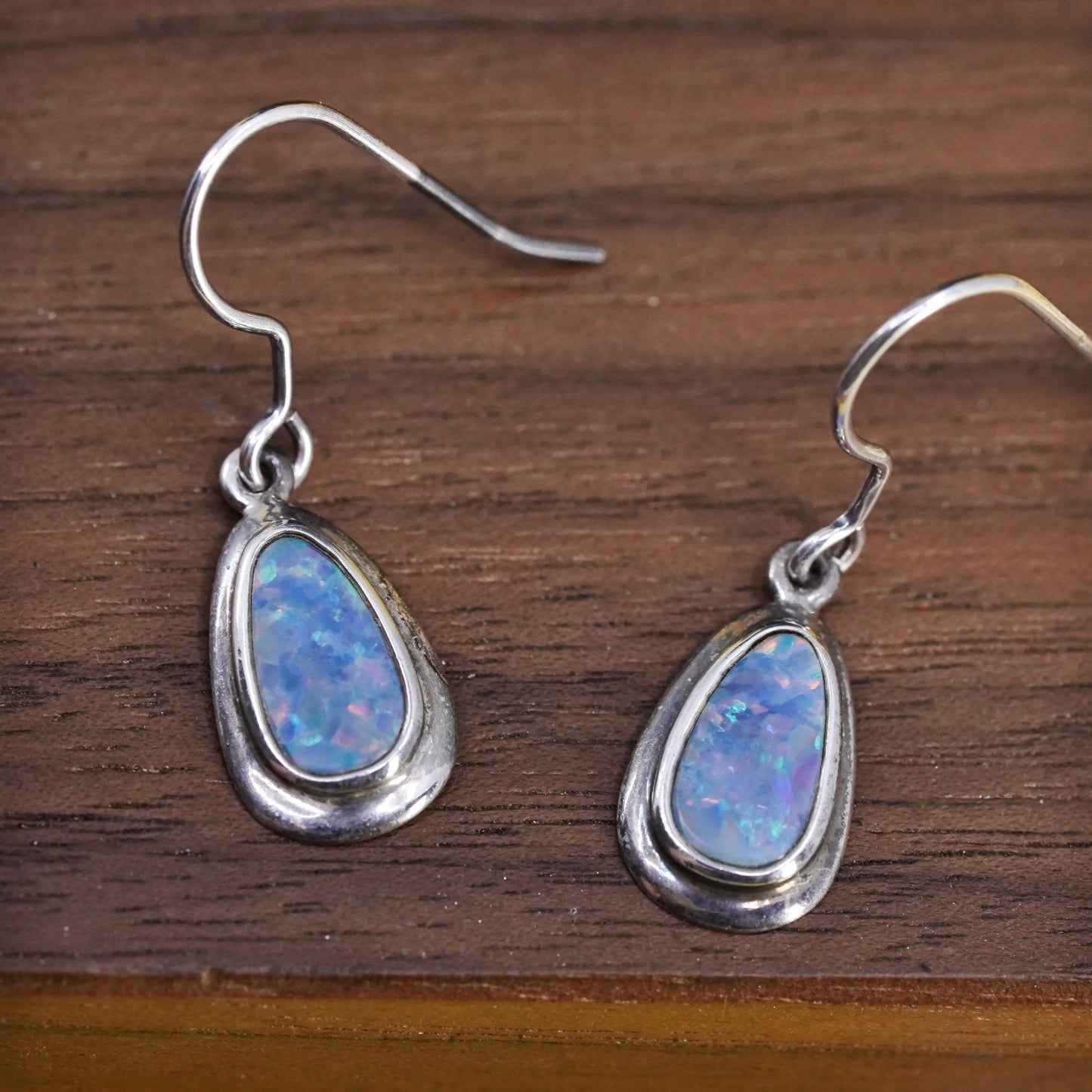 Vintage Native American southwestern Sterling 925 silver handmade earrings opal