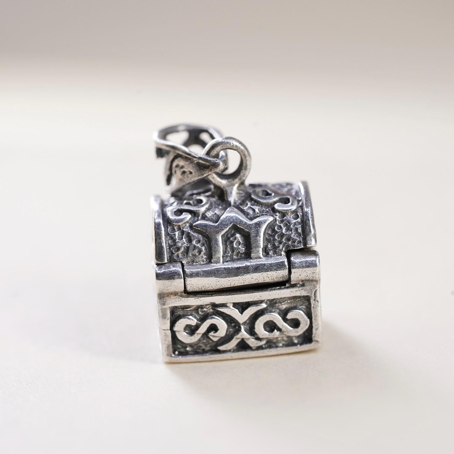 vintage Sterling silver handmade prayer box pendant, 925 prayer locket charm