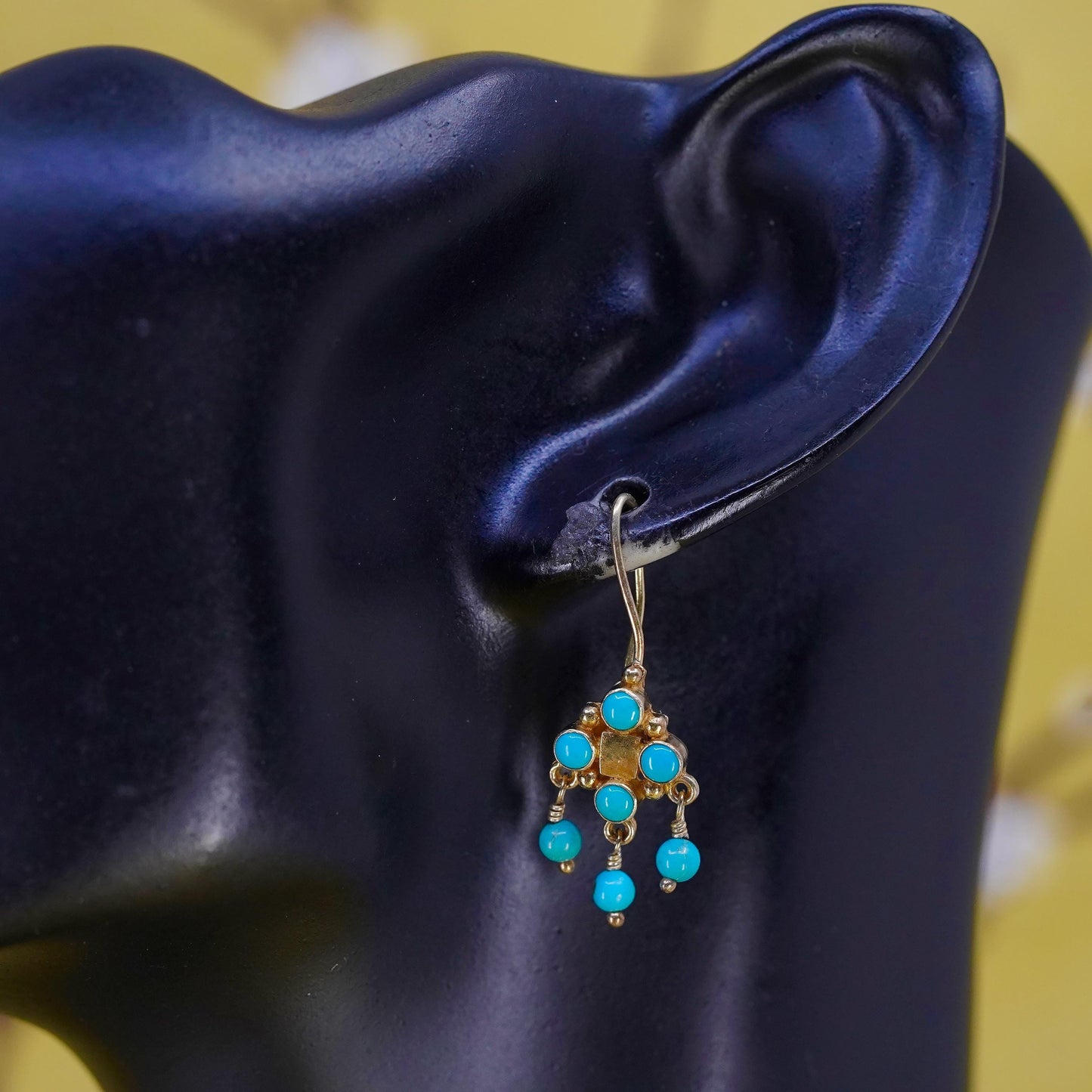 Southwestern gold plated Sterling 925 silver handmade earrings turquoise beads
