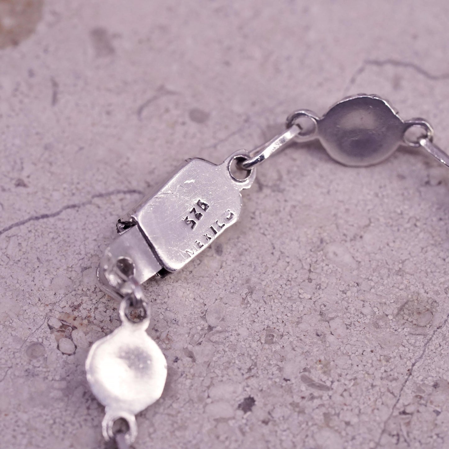 6.25", vintage Mexican sterling bracelet, 925 silver chain with amethyst beads