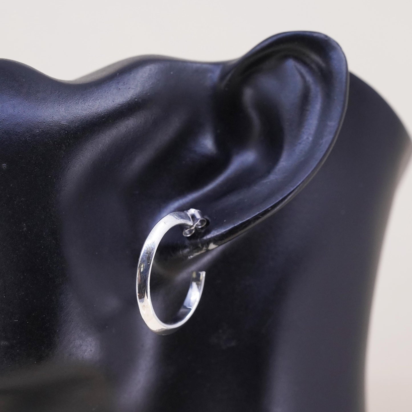 1", Vintage sterling silver single earring, minimalist primitive hoop stud