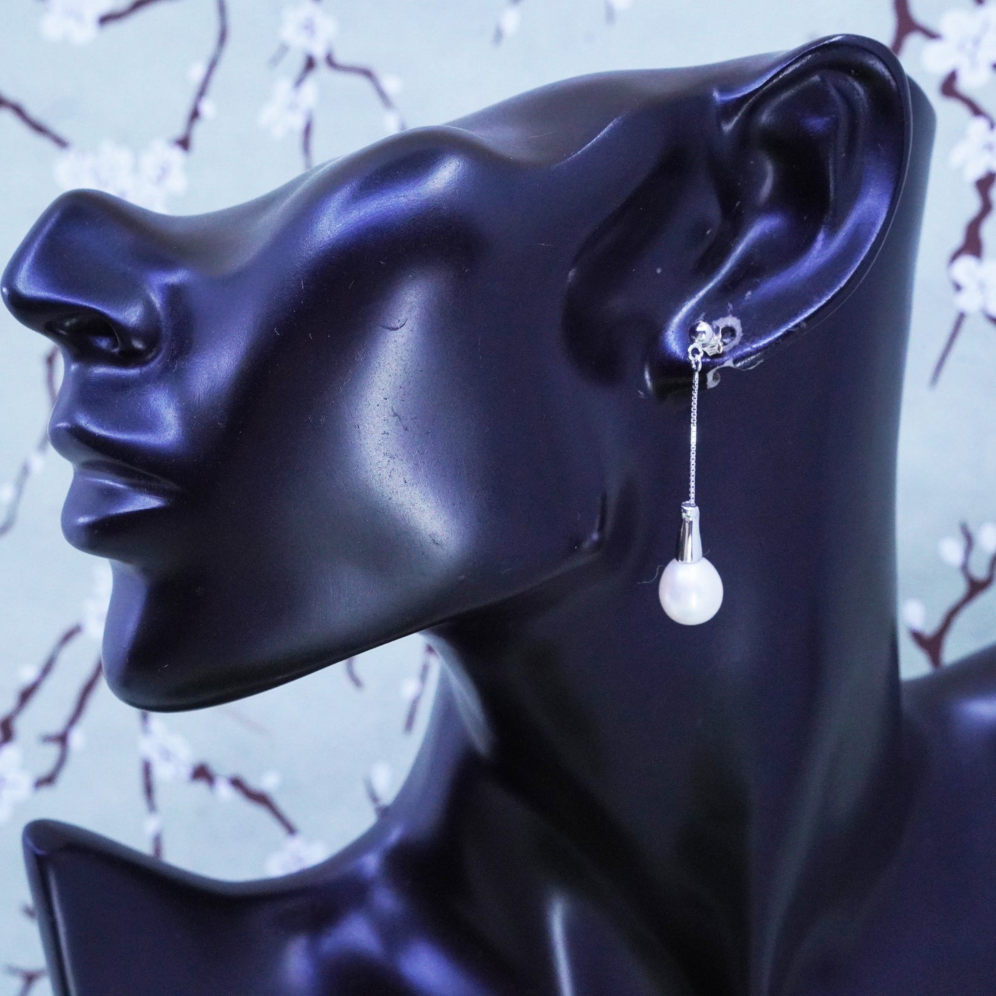 Vintage Sterling silver 925 handmade earrings with pearl drops