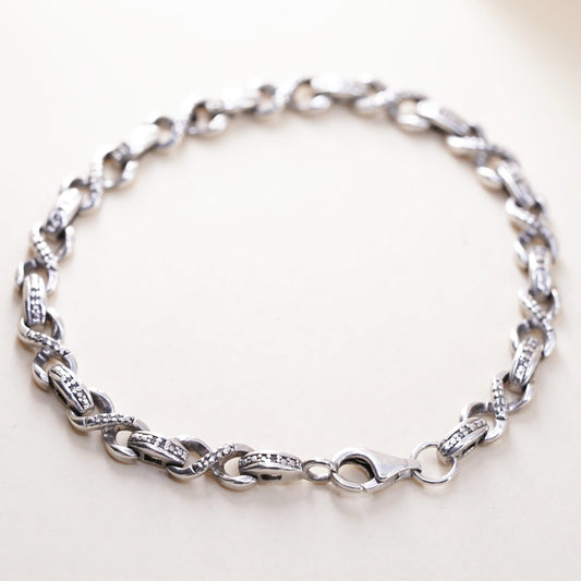 7.5", sterling silver tennis bracelet, 925 infinity loop shaped chain diamond
