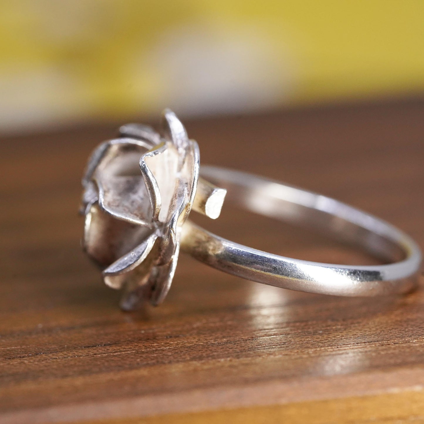 Size 7, vintage Mexican Sterling silver handmade ring, 925 rose flower