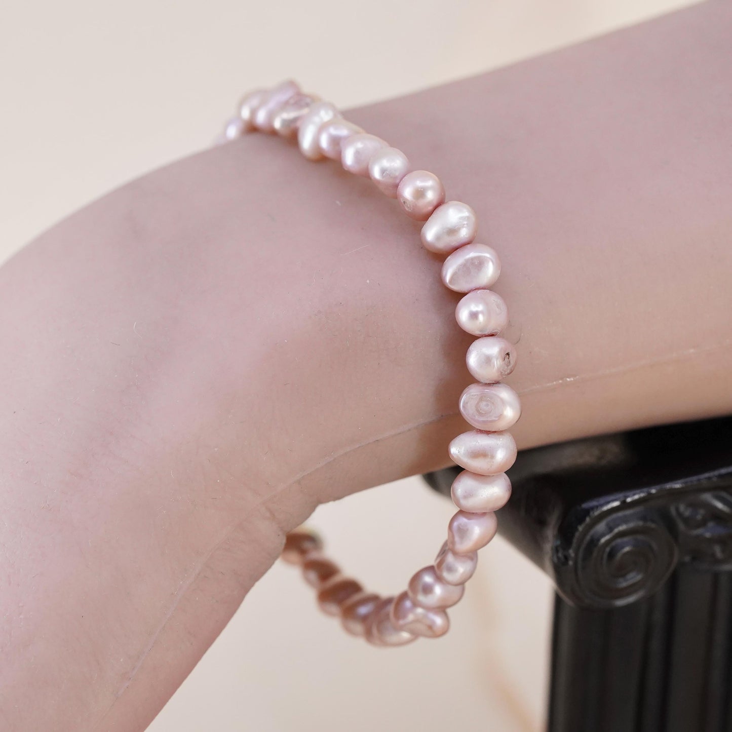 7.25” 5mm, Vintage handmade bracelet, pink freshwater pearl w/ 925 silver clasp