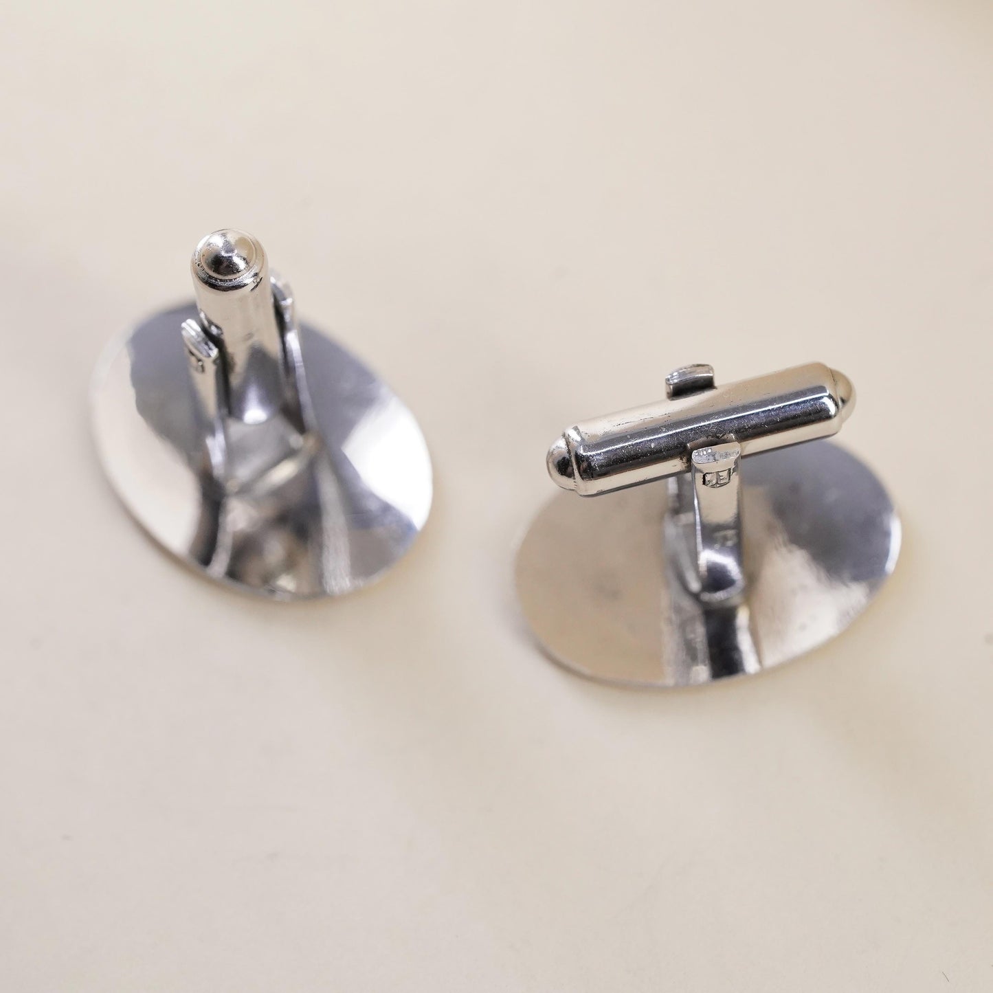 VTG USA sterling 925 silver textured oval cuff links, handmade 925 cufflinks