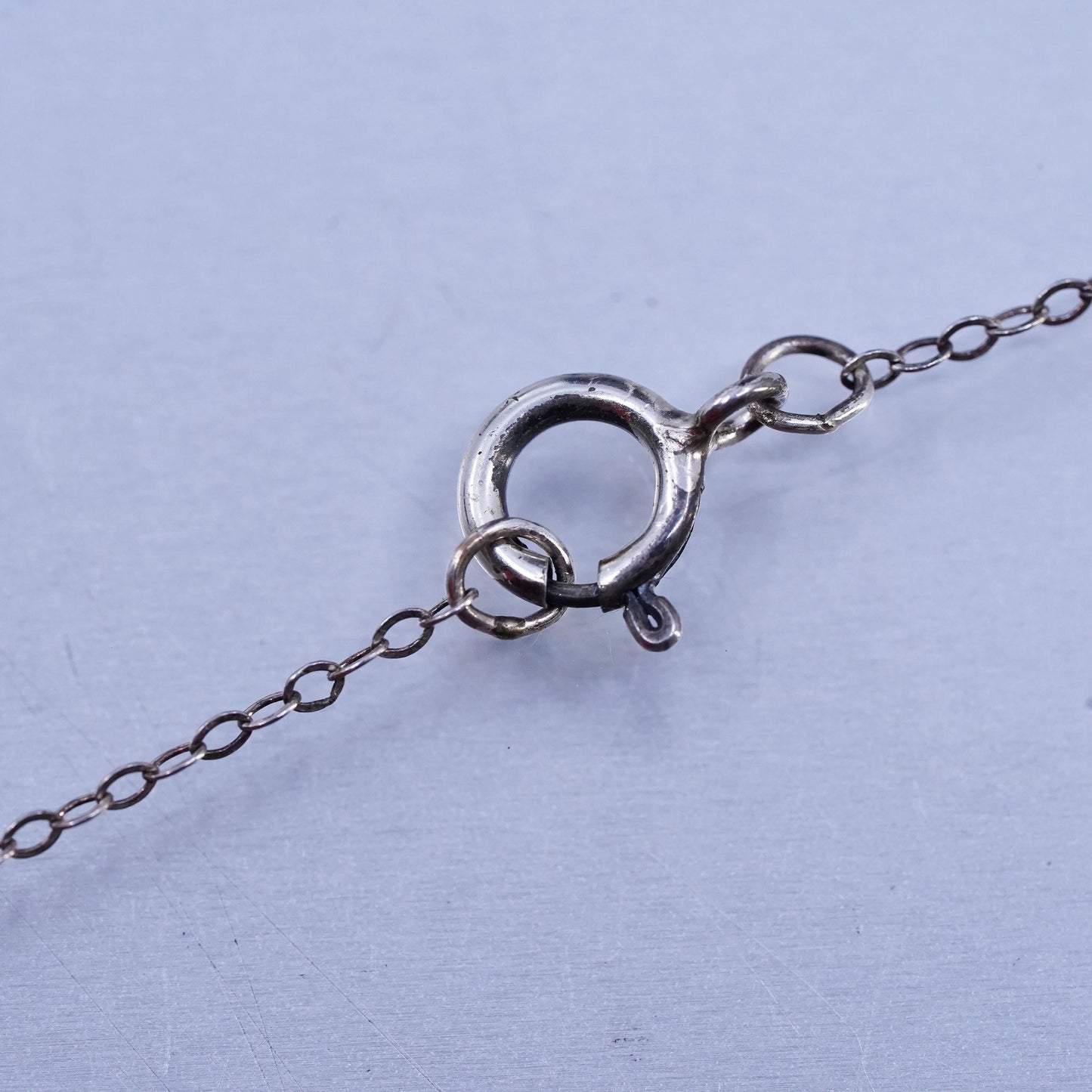19" 1mm, vintage Sterling 925 silver circle chain necklace w/ snowflake pendant