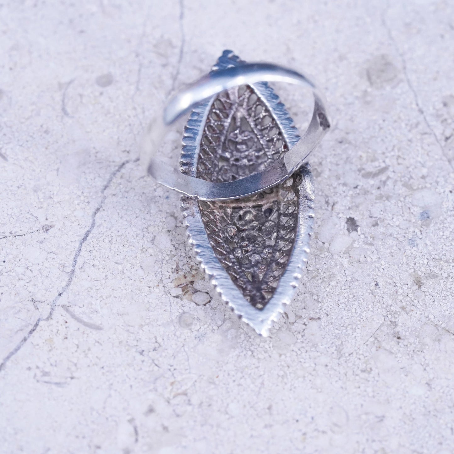 Size 6, vintage Sterling silver handmade ring, 950 statement filigree ring