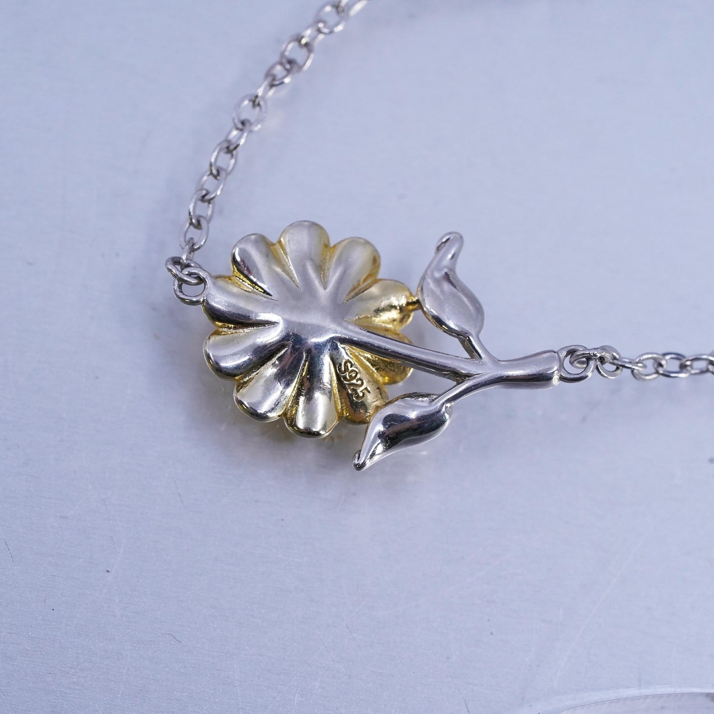 7+2" two tone Sterling Silver Bracelet anklet, 925 Circle chain sunflower charm