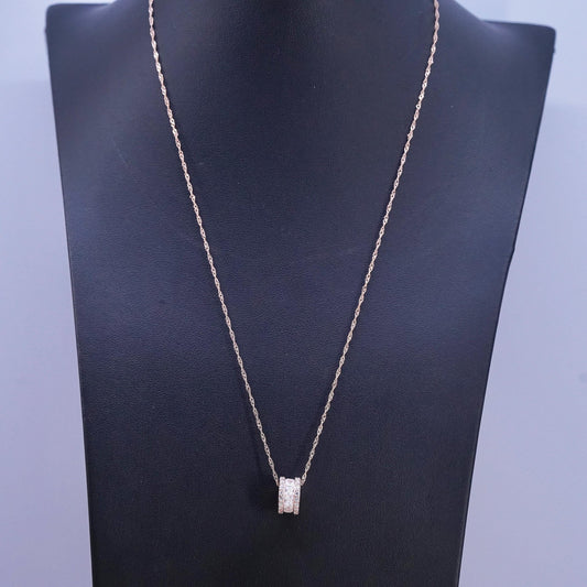 17+2", Rose gold Sterling silver necklace, 925 twisted chain cz wheel pendant