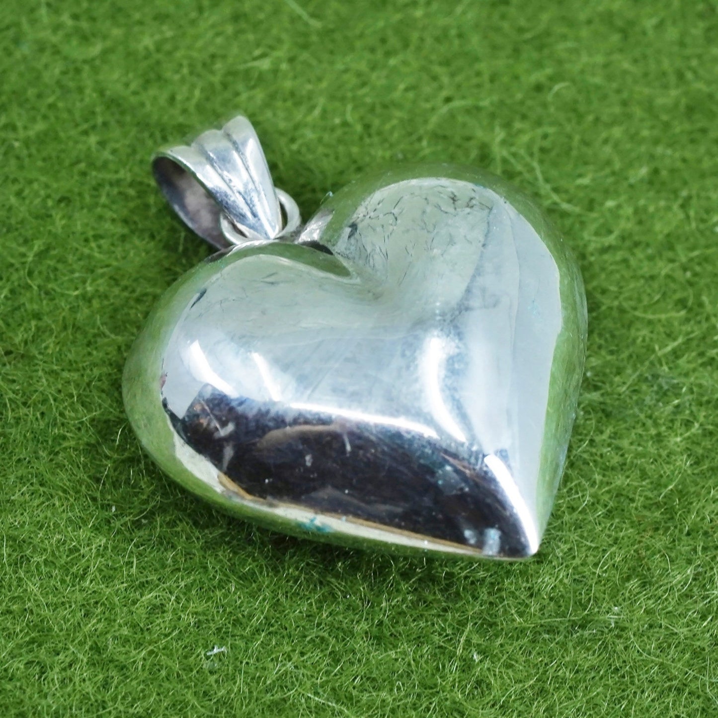 Vintage handmade sterling silver puffy heart charm, 925 charm pendant