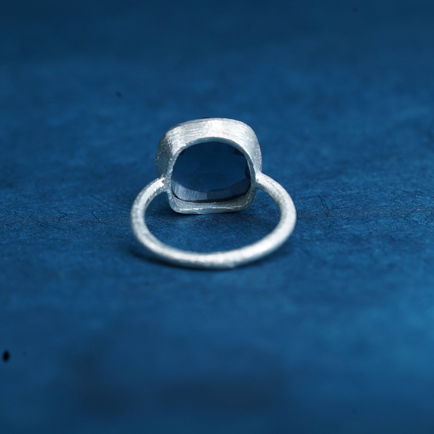 Size 6.25, vintage Sterling silver handmade matte 925 ring with blue crystal