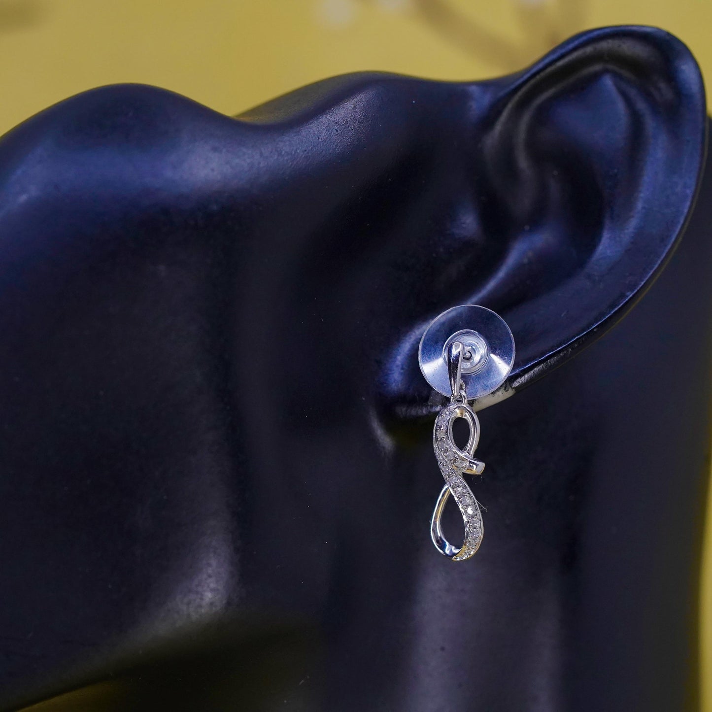 vintage Sterling silver earrings, 925 infinite loop with cluster diamonds