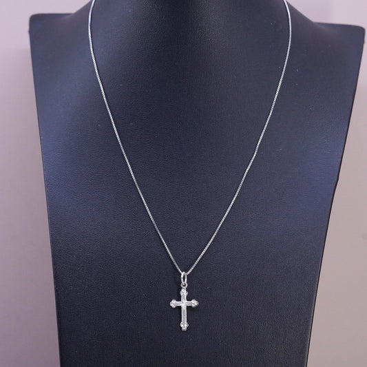18" 1mm, vintage Sterling silver necklace, 925 box chain with cross pendant