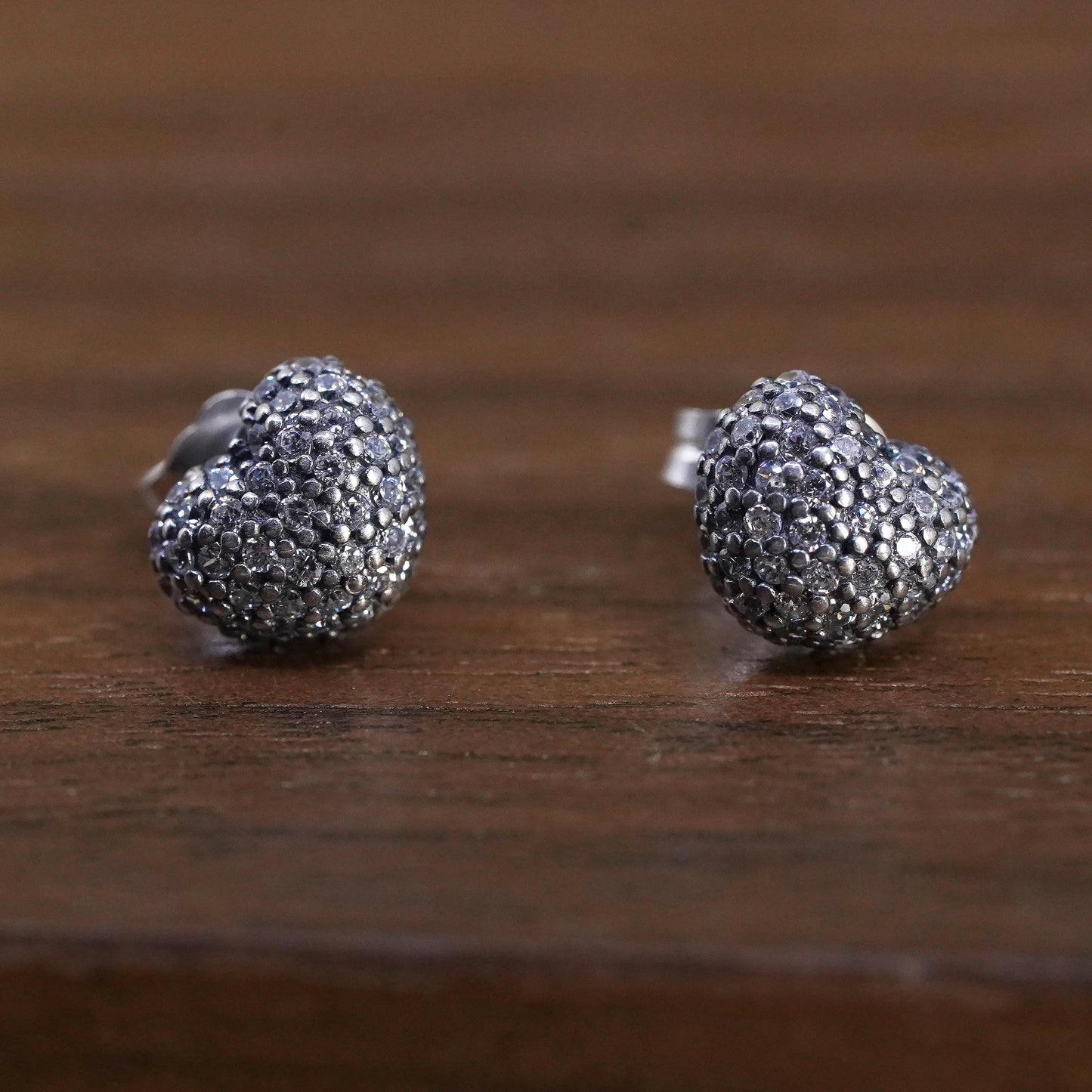 VTG Pandora ALE Sterling silver handmade earrings, 925 heart studs cluster cz