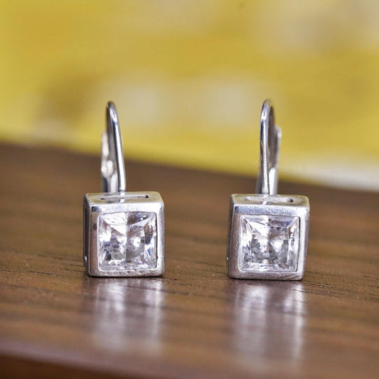 Vintage Sterling 925 silver handmade earrings with square CZ