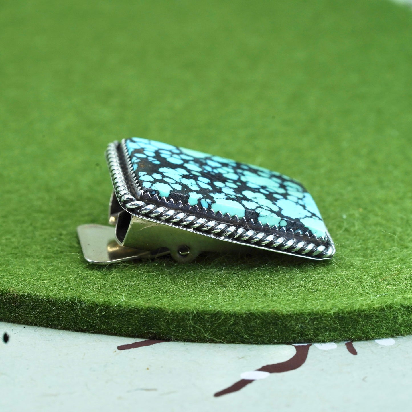 Native American Webster sterling silver 925 belt buckle spiderwebbed turquoise