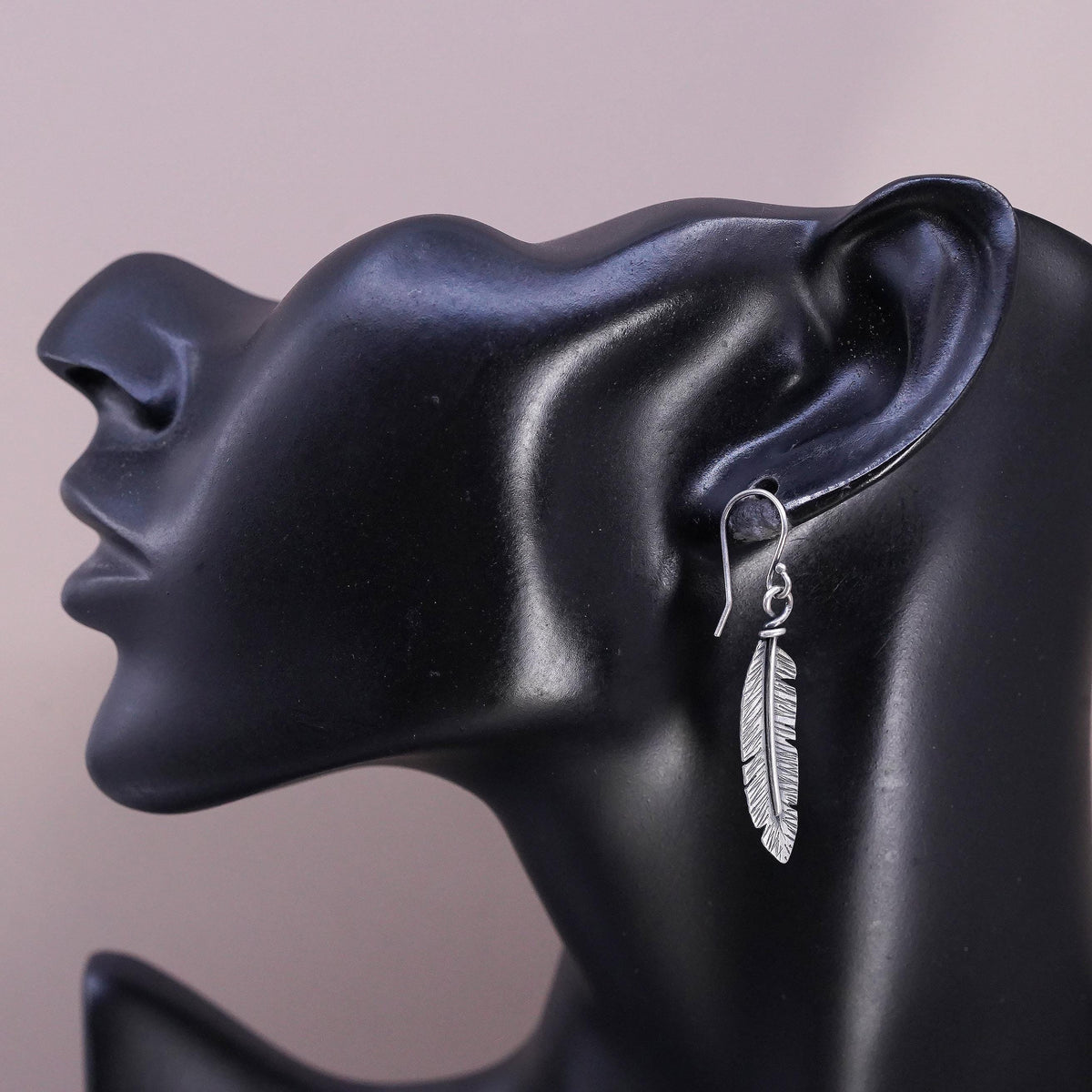 Native American southwestern sterling silver earrings, 925 feather drops