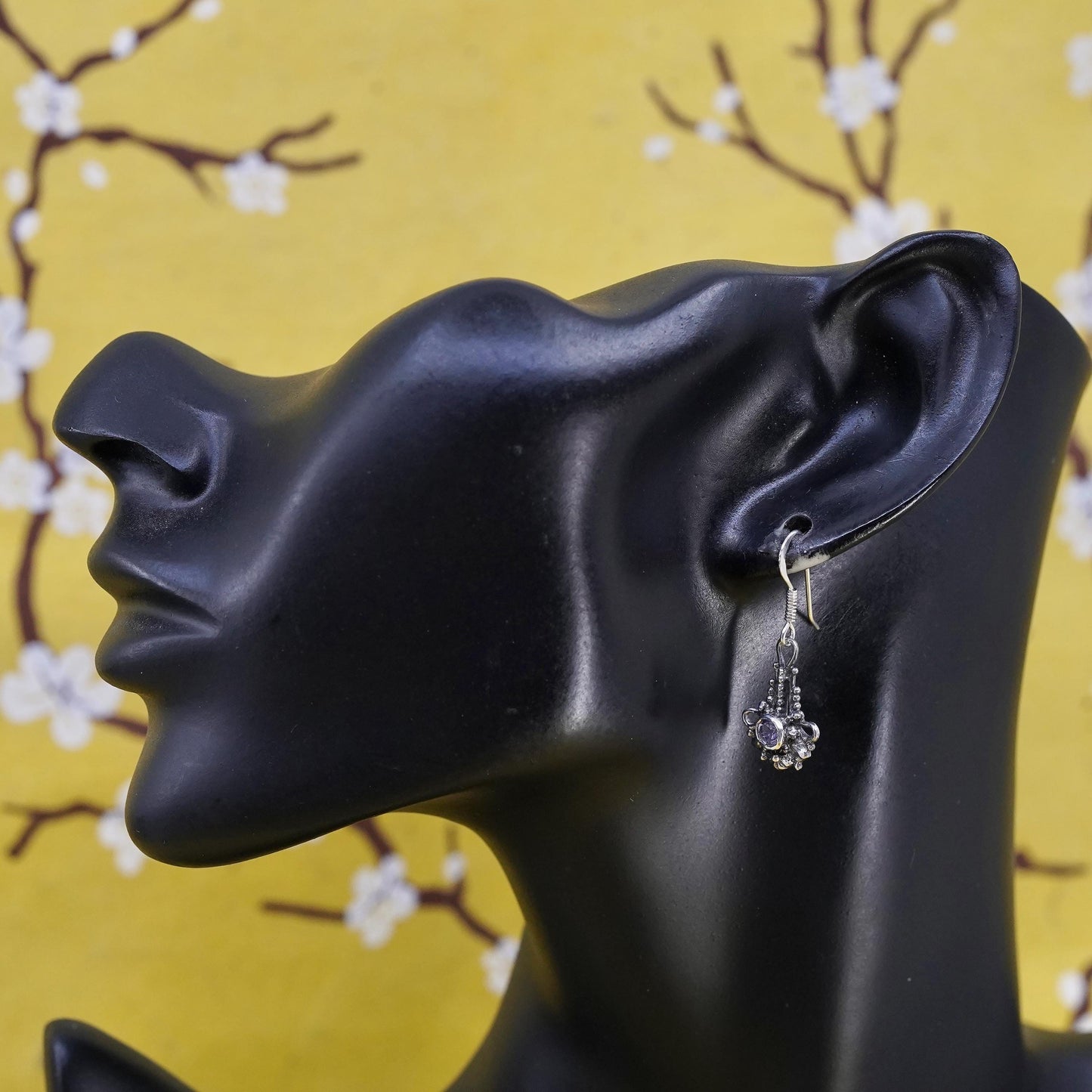Vintage southwestern Sterling silver handmade earrings, 925 dangles amethyst