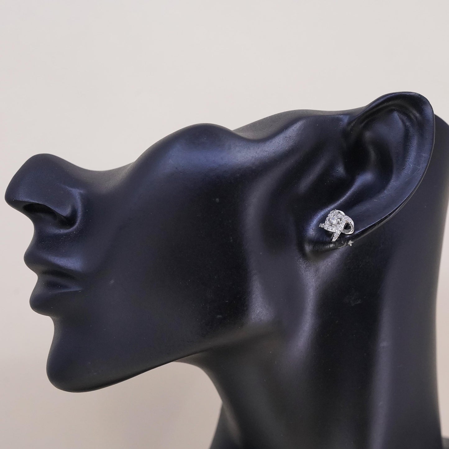 Vintage handmade single earring. Sterling 925 silver cz entwinted stud