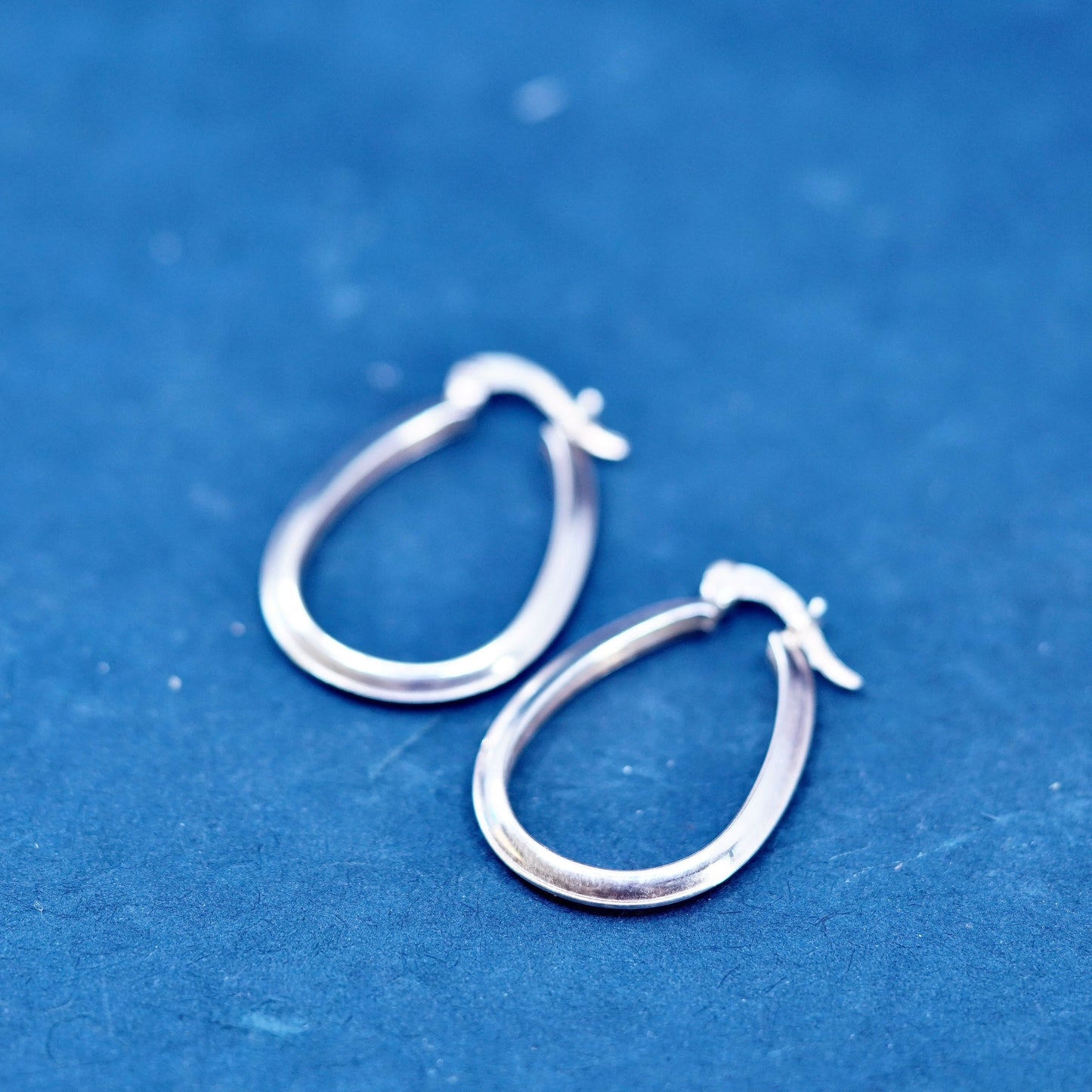 1”, vintage Sterling silver handmade earrings, ribbed 925 oval hoops, huggie