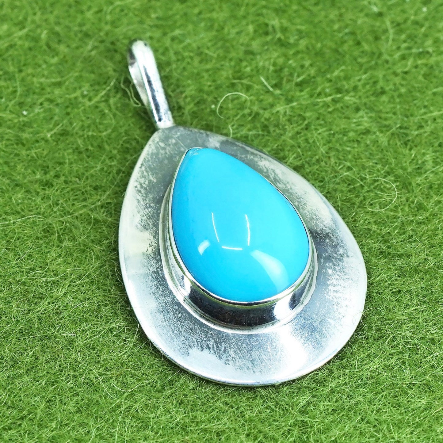 Vintage Sterling silver handmade pendant, Mexican 925 teardrop with turquoise