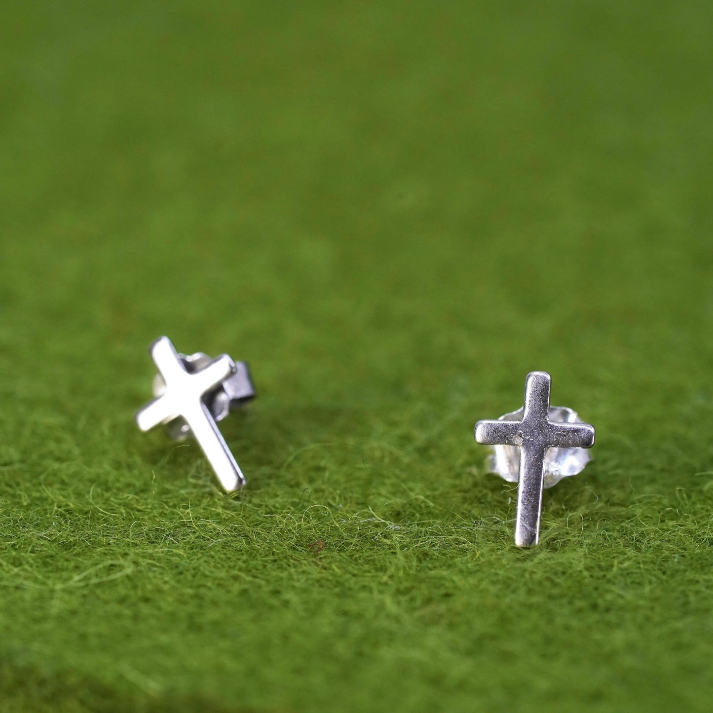 Vintage sterling silver handmade earrings, 925 cross studs