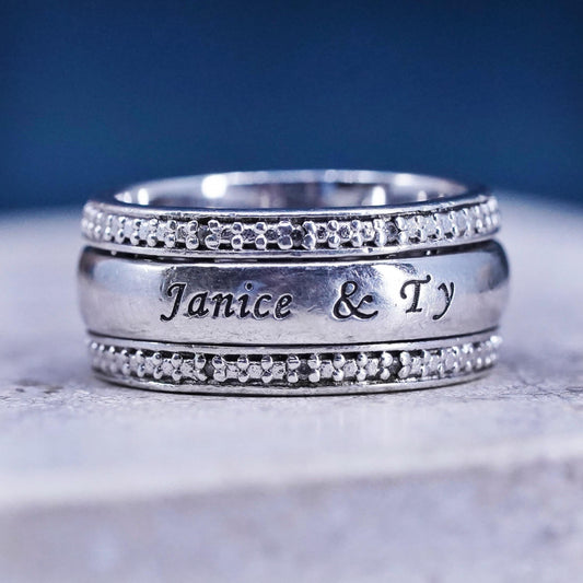 Size 6.25, VTG BGE Sterling 925 silver ring with crystal around, “Janice and TY