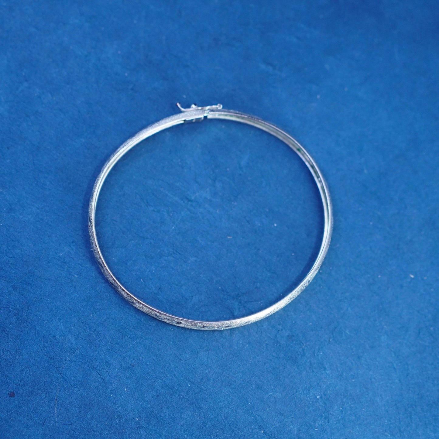 7”, Italy sterling silver handmade bracelet, 925 hinged floral textured bangle