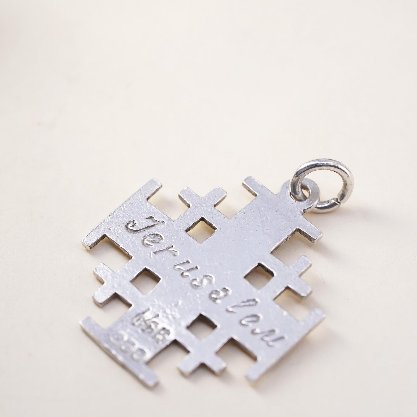 Vintage Sterling silver handmade charm, 950 Jerusalem cross pendant