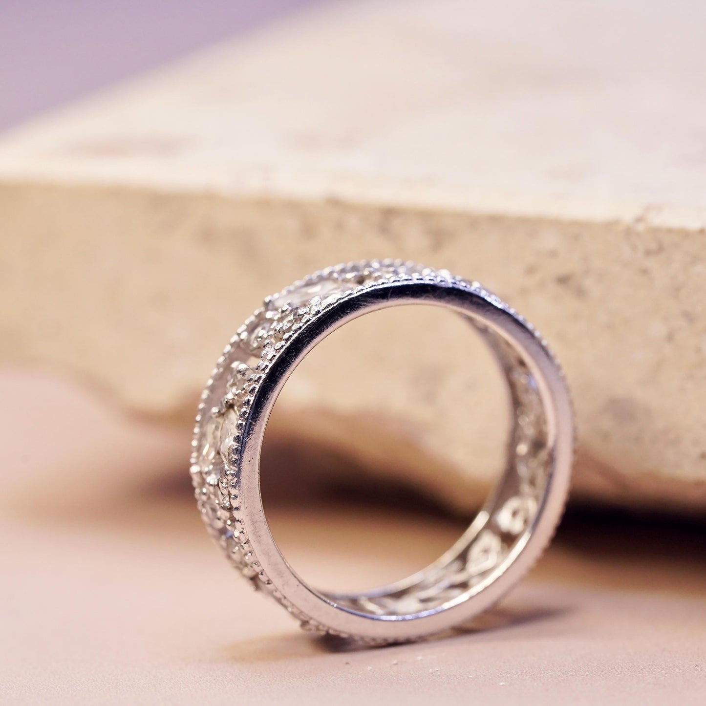 Size 7.25, sterling silver ring with cluster Cz, band, perfect gift Christmas