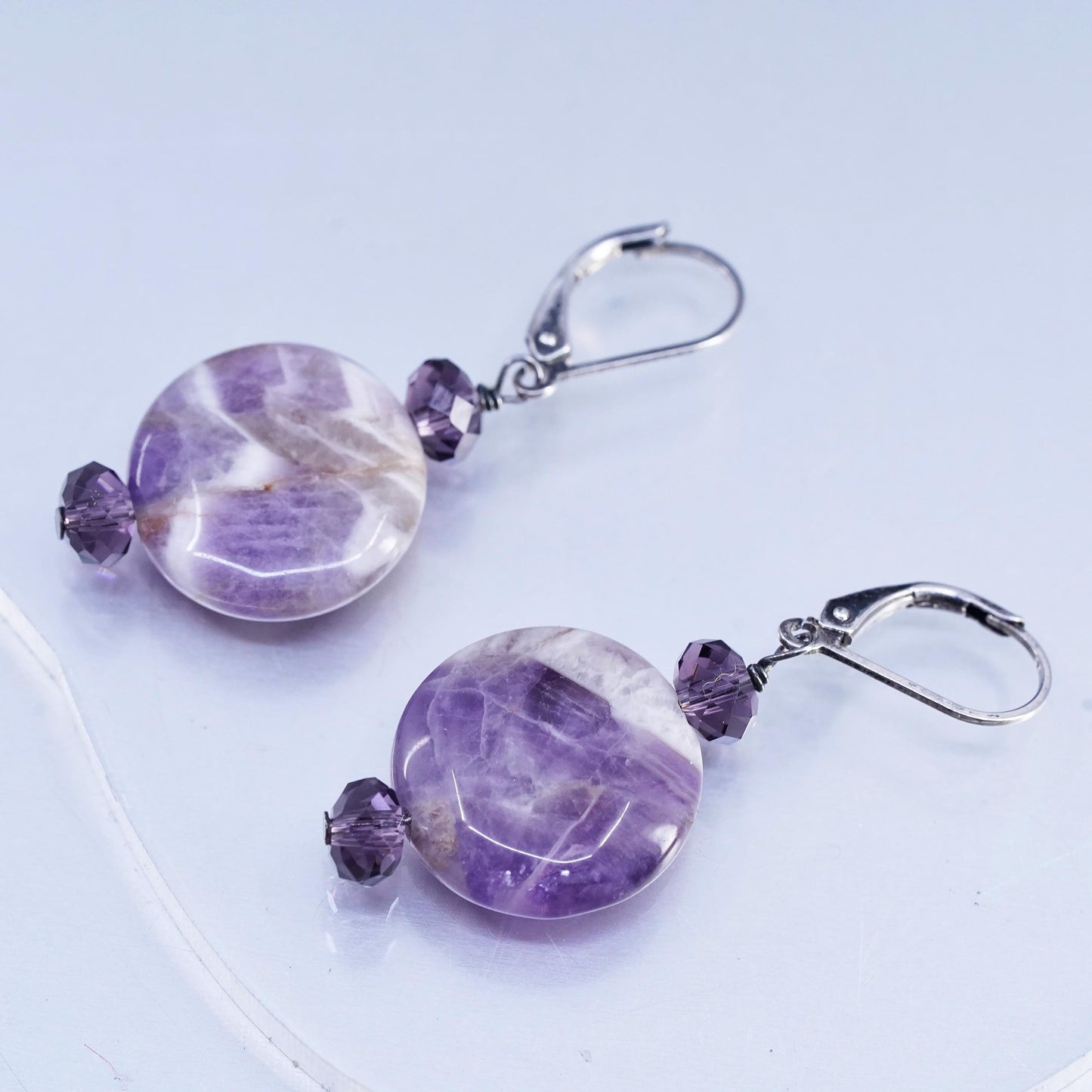 Vintage Sterling 925 silver handmade earrings with amethyst beads