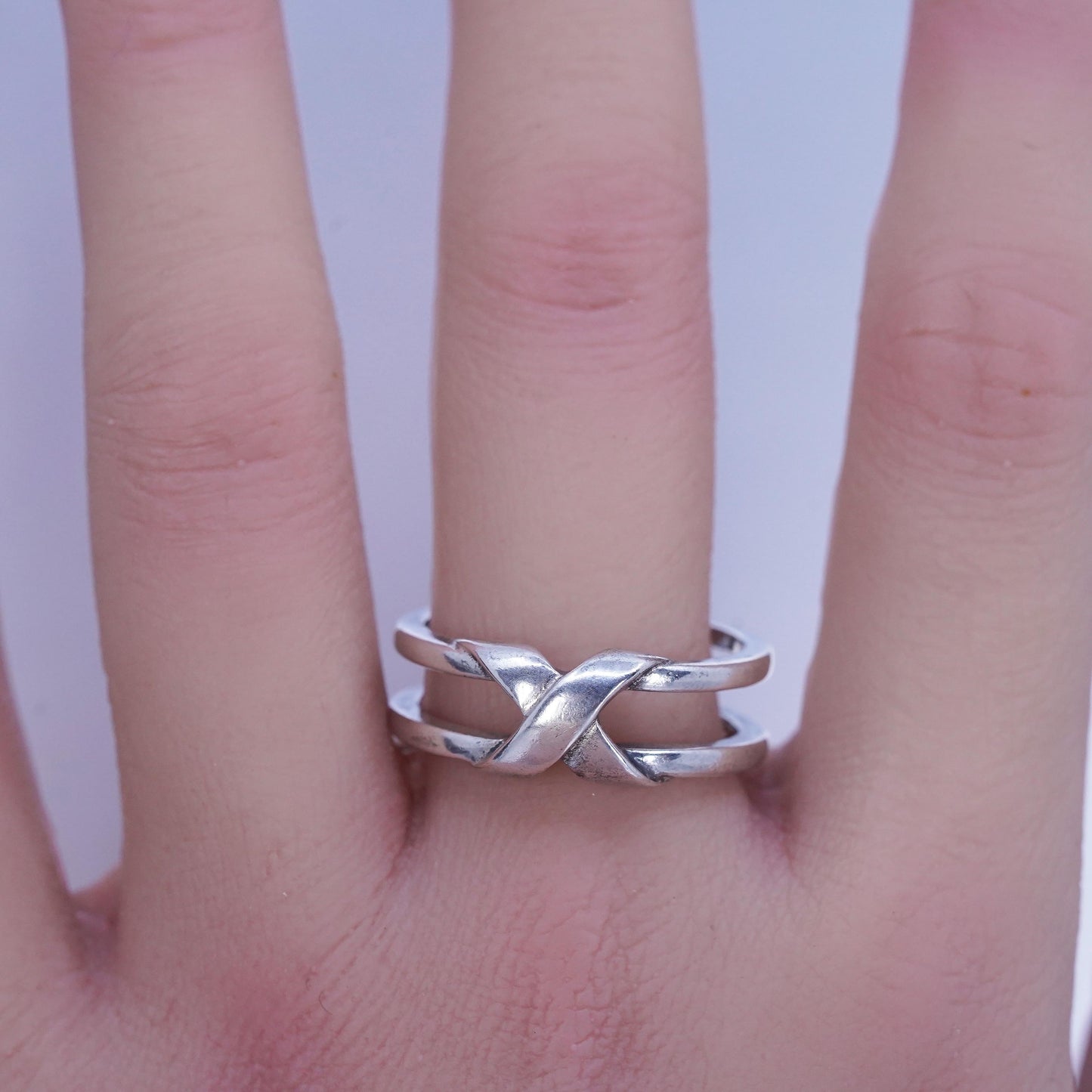 Size 10, vintage Sterling 925 silver ring, crossed double band