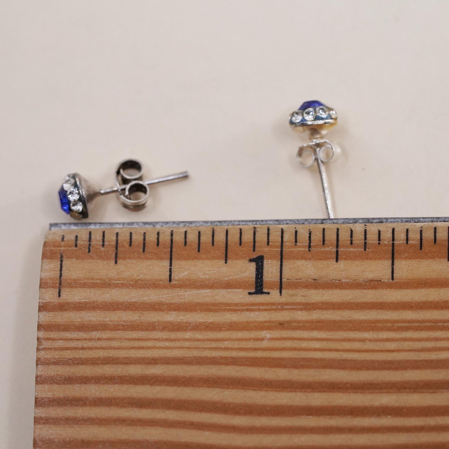 5mm, Vintage sterling 925 silver blue cz studs, minimalist earrings
