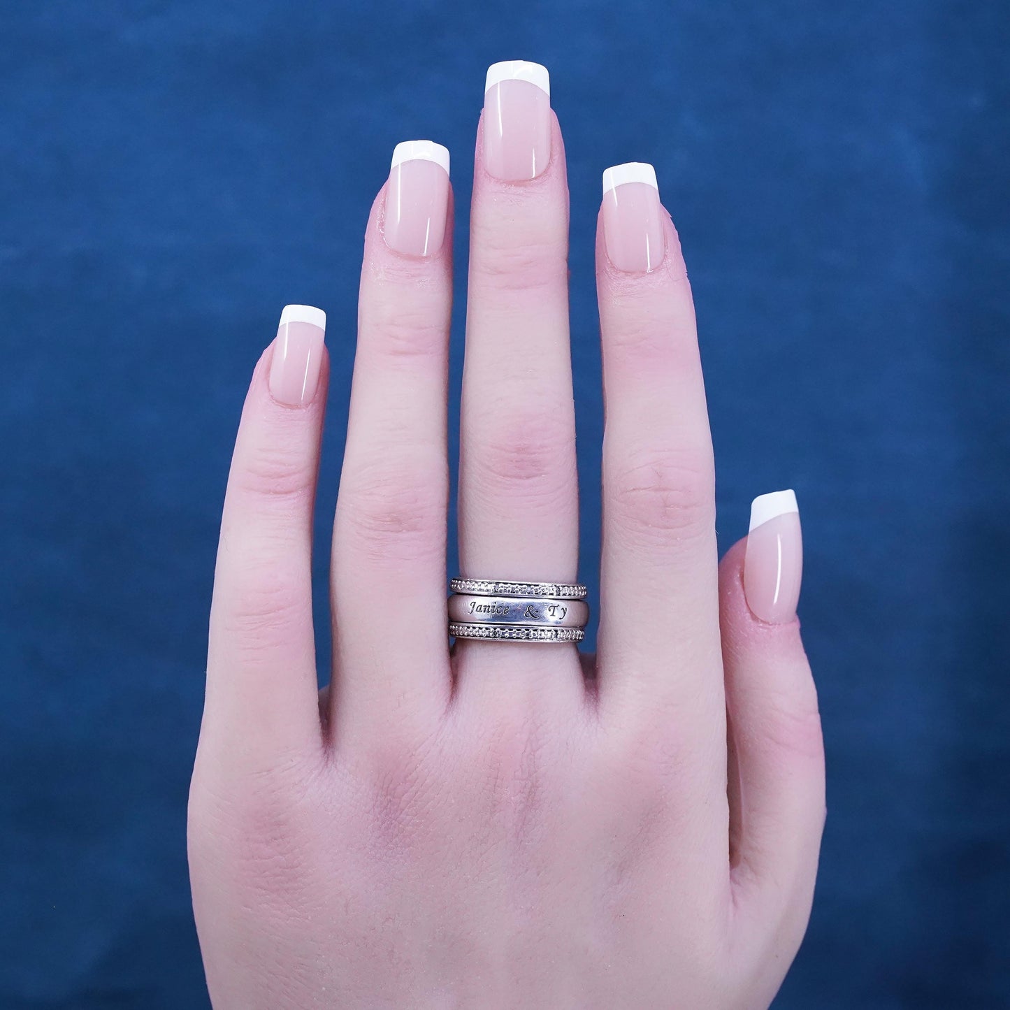 Size 6.25, VTG BGE Sterling 925 silver ring with crystal around, “Janice and TY