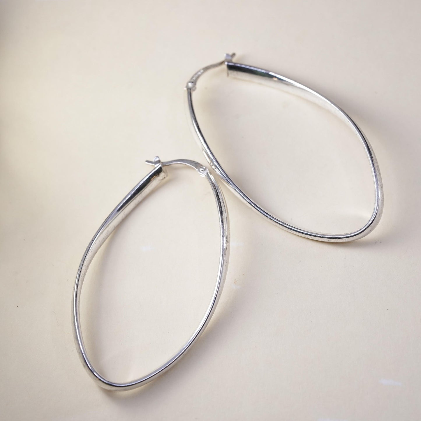 2.25”, Vintage sterling silver loop earrings, minimalist twisted oval hoops