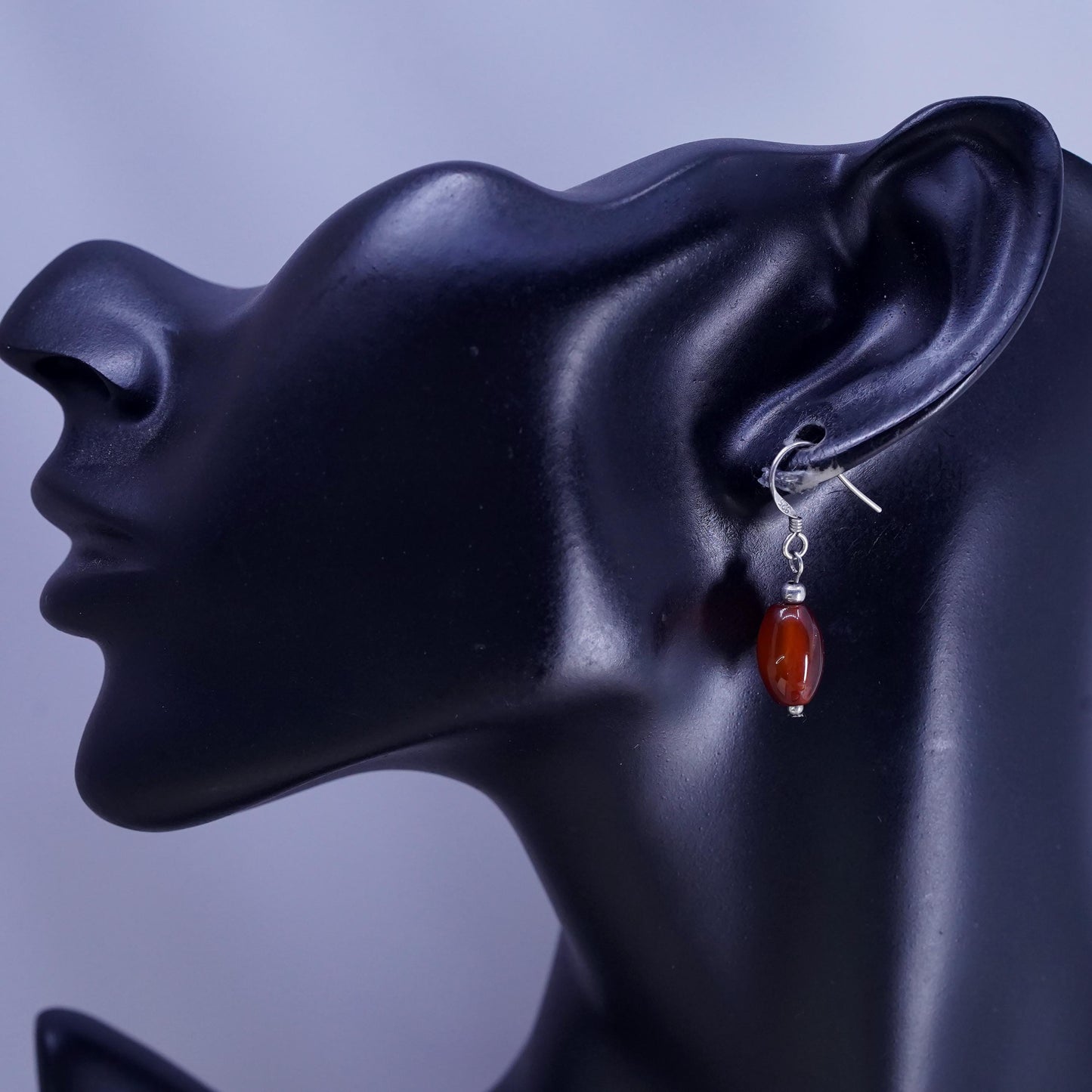 Vintage Sterling 925 silver handmade earrings with carnelian