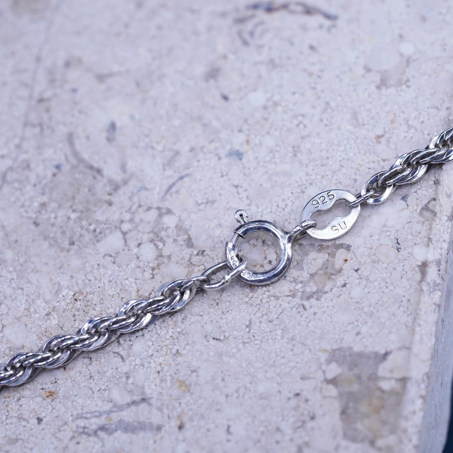18” 3mm, vintage Sterling silver handmade necklace, 925 diamond rope chain