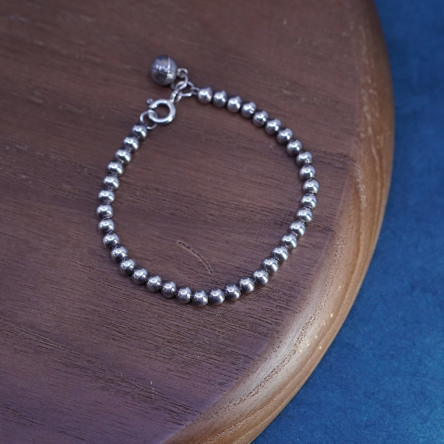 5.5”, vintage sterling 925 silver handmade beads bracelet with chime